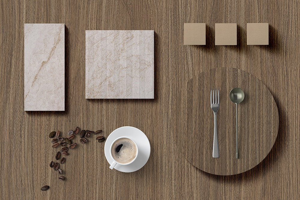 Stone & Wood Dialogue – Moodboard de equilibrio natural Moodboard Stone & Wood Dialogue con combinación equilibrada de piedra y madera