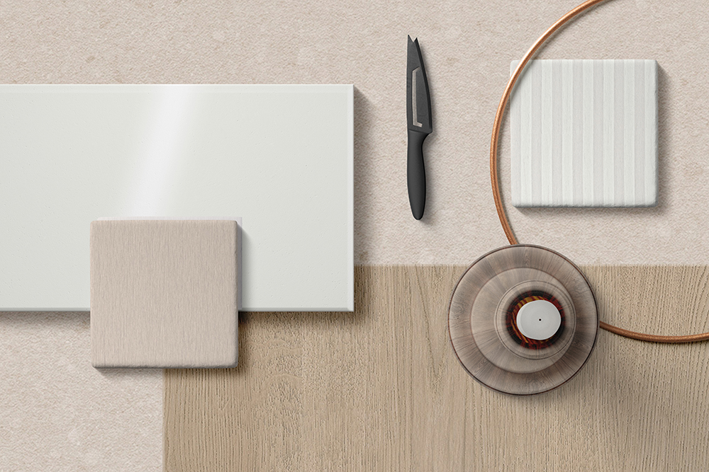 Soft Industrial Neutrals – Moodboard de calma estructurada Moodboard Soft Industrial Neutrals con paleta neutra, superficies claras y estética industrial suave