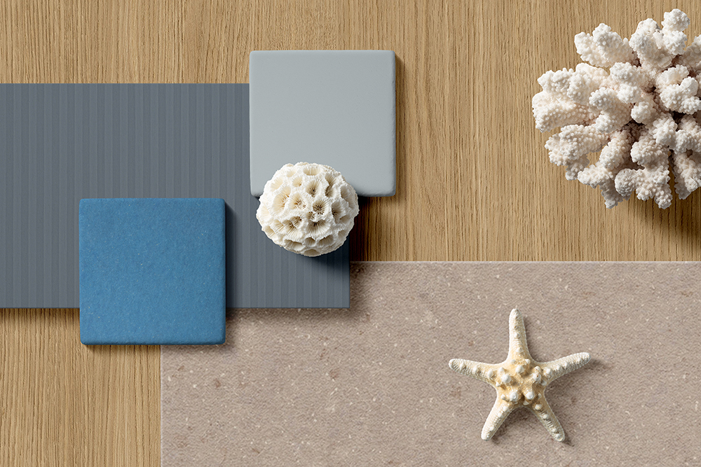 Moodboard Crafted Calm con tonos equilibrados, superficies suaves y detalles naturales