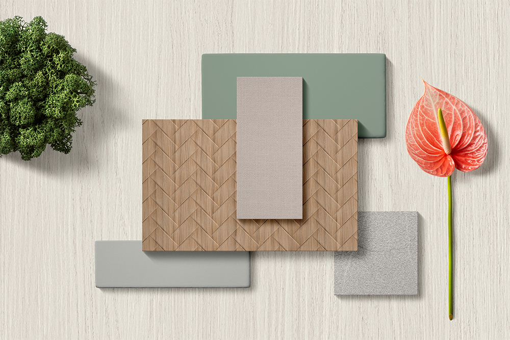 Moodboard Nordic Balance con materiales claros, luz natural y texturas suaves de inspiración nórdica